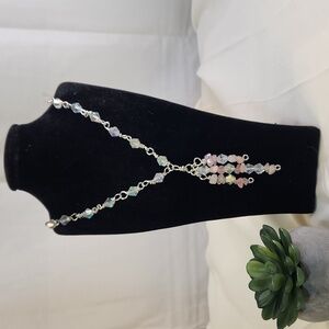 Handcrafted Vintage Style Statement Necklace With Rose Quartz Chips, Re imagined